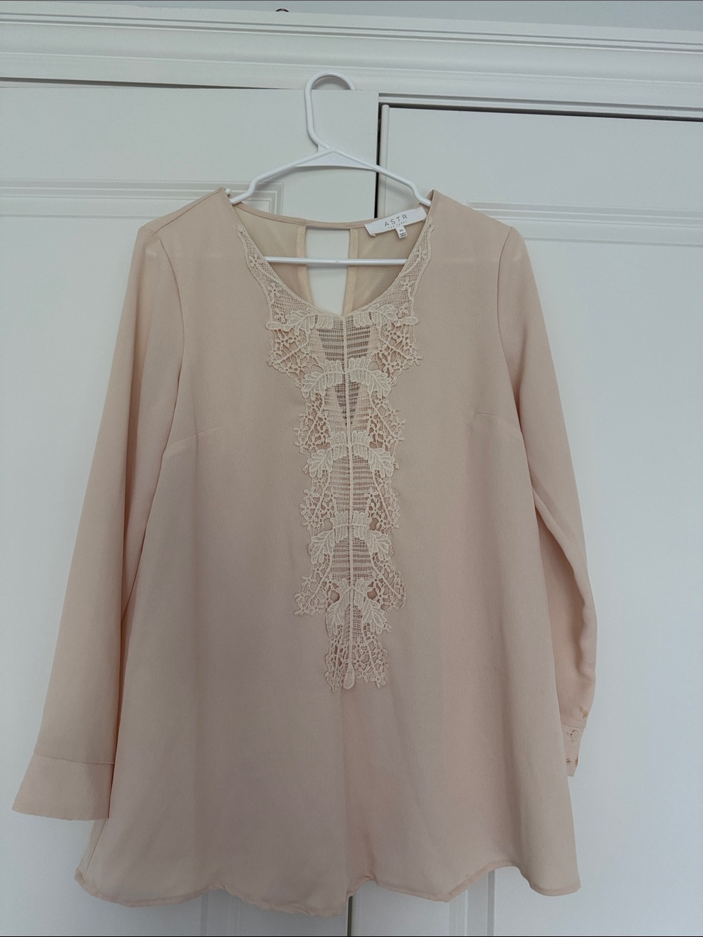 ASTR Ivory Lace-Front Tunic Top